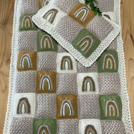 Handmade Baby Crotchet Blanket, Baby Rainbow Quilt Set