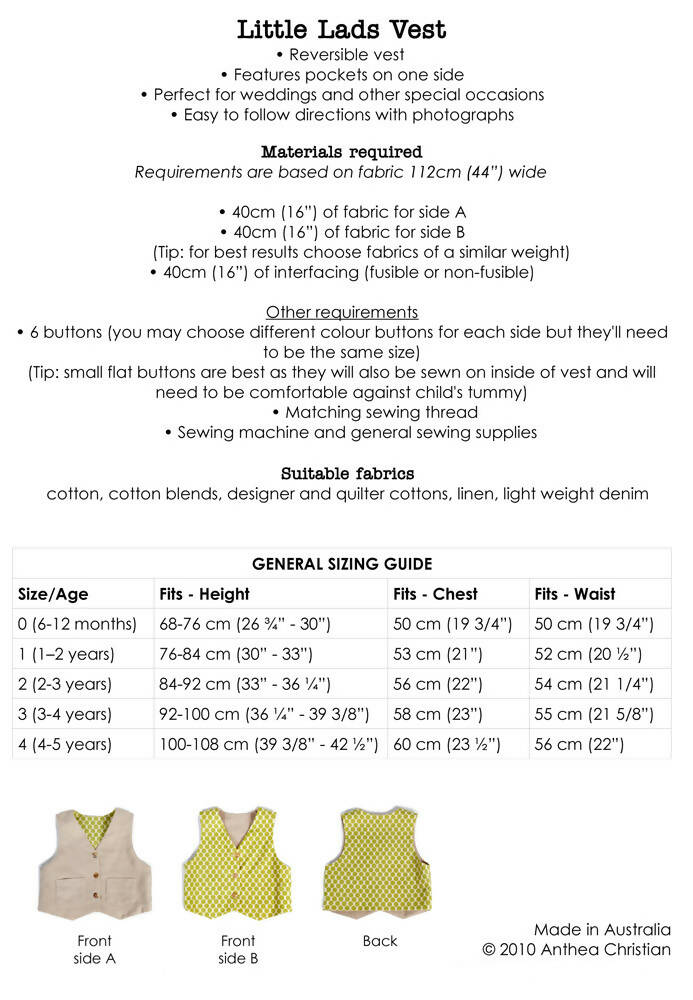 Boys Vest PDF Sewing Pattern