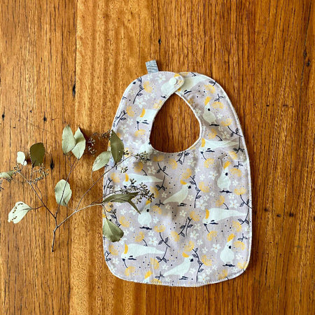 bib - grey cockatoo / eco friendly / organic cotton hemp / baby toddler