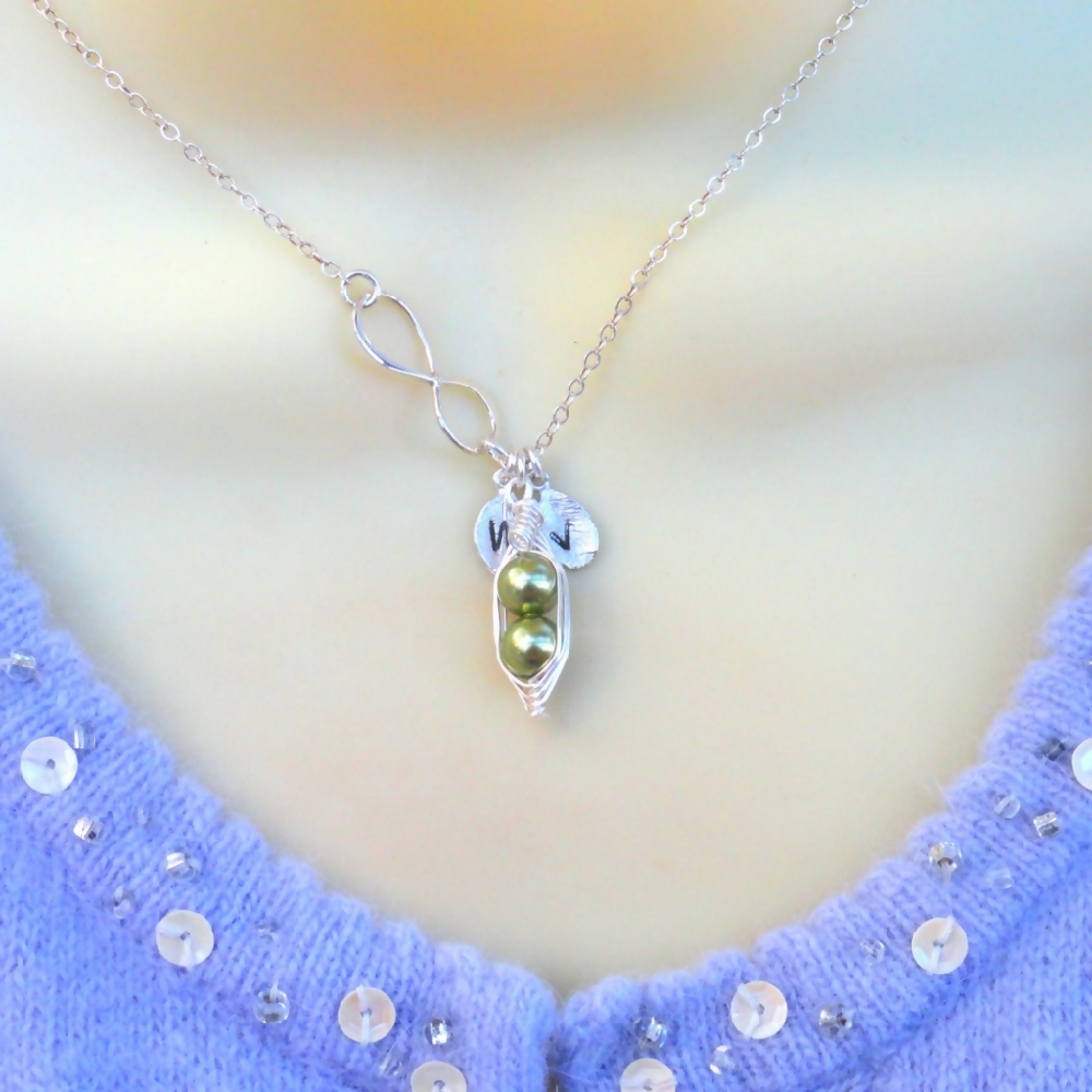 Peas in a Pod Personalized Sterling Silver Infinity Necklace