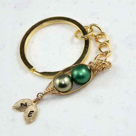 Two Peas in a Pod Personalized Birthstone Gold Keyring