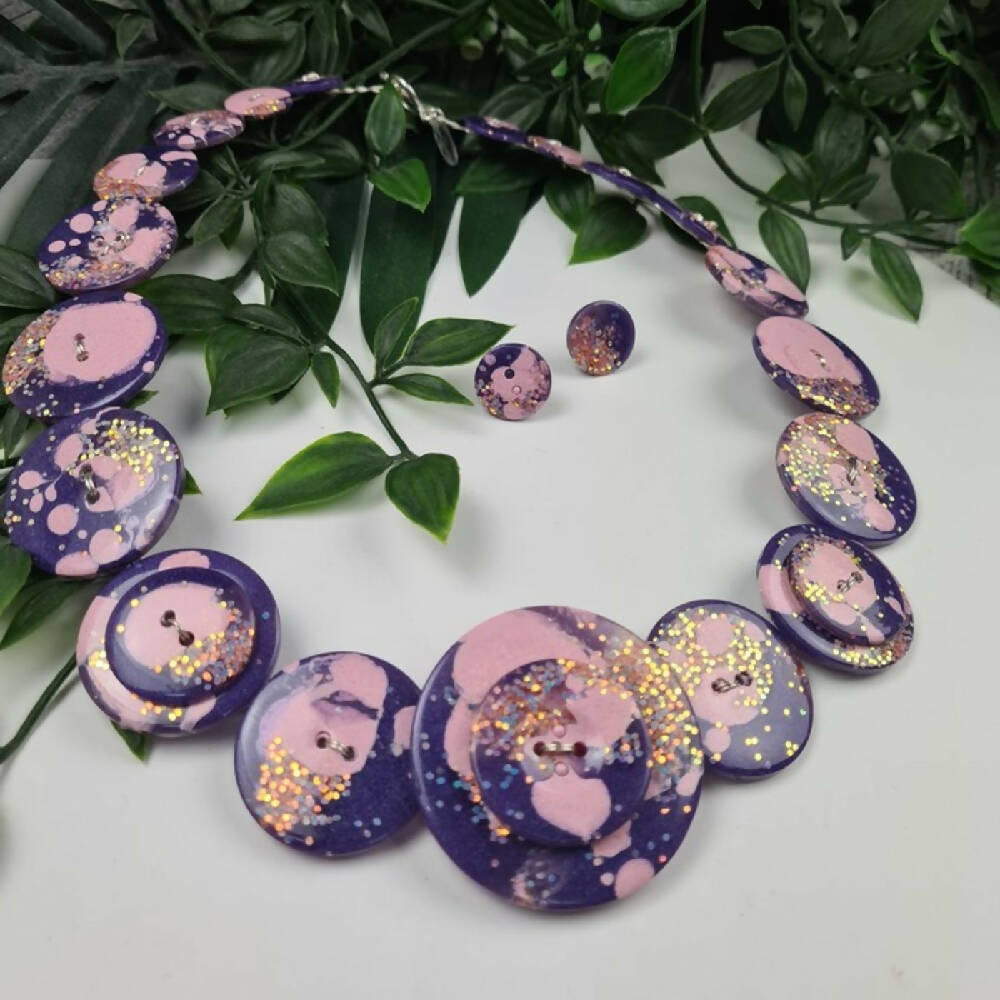 Necklace Button Purple Puff Resin Addicted to Buttons  (3)