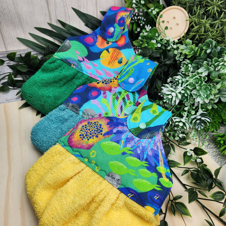 Hand Towel - Ocean Reef Fish - Cotton Fabric - Hanging Clip Loop