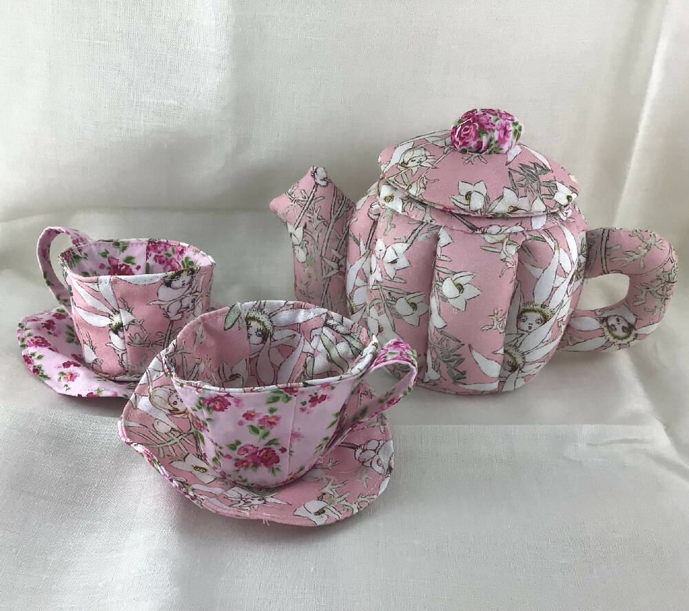 Fabric Teapot Set Pink Gumnuts