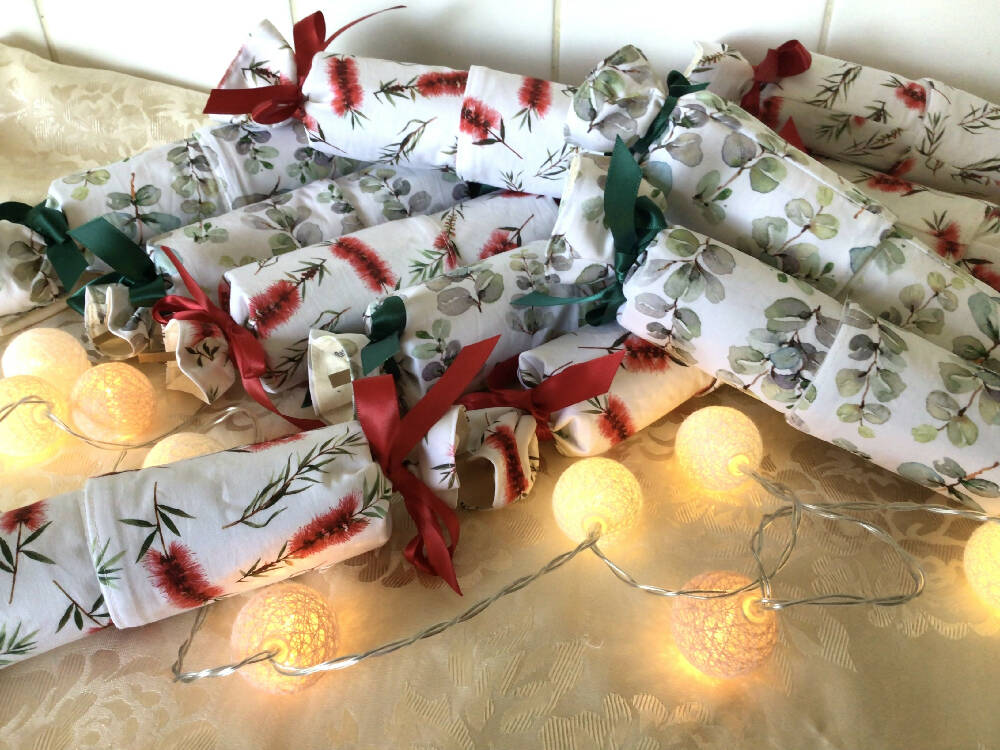 Christmas Crackers Bonbons bottlebrush/gum leaves reusable eco friendly