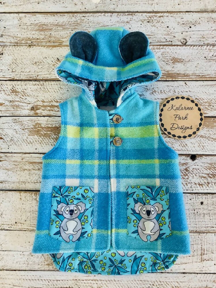 Koala Vintage Wool Blanket Upcycled Vest Size 3