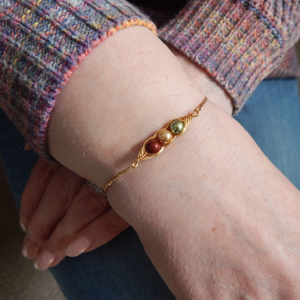 Peapod Birthstone Friendship Bolo Bracelet,Silver Gold Rose Gold