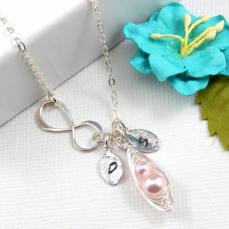 Silver Infinity Mother and Child Peas in Pod Necklace