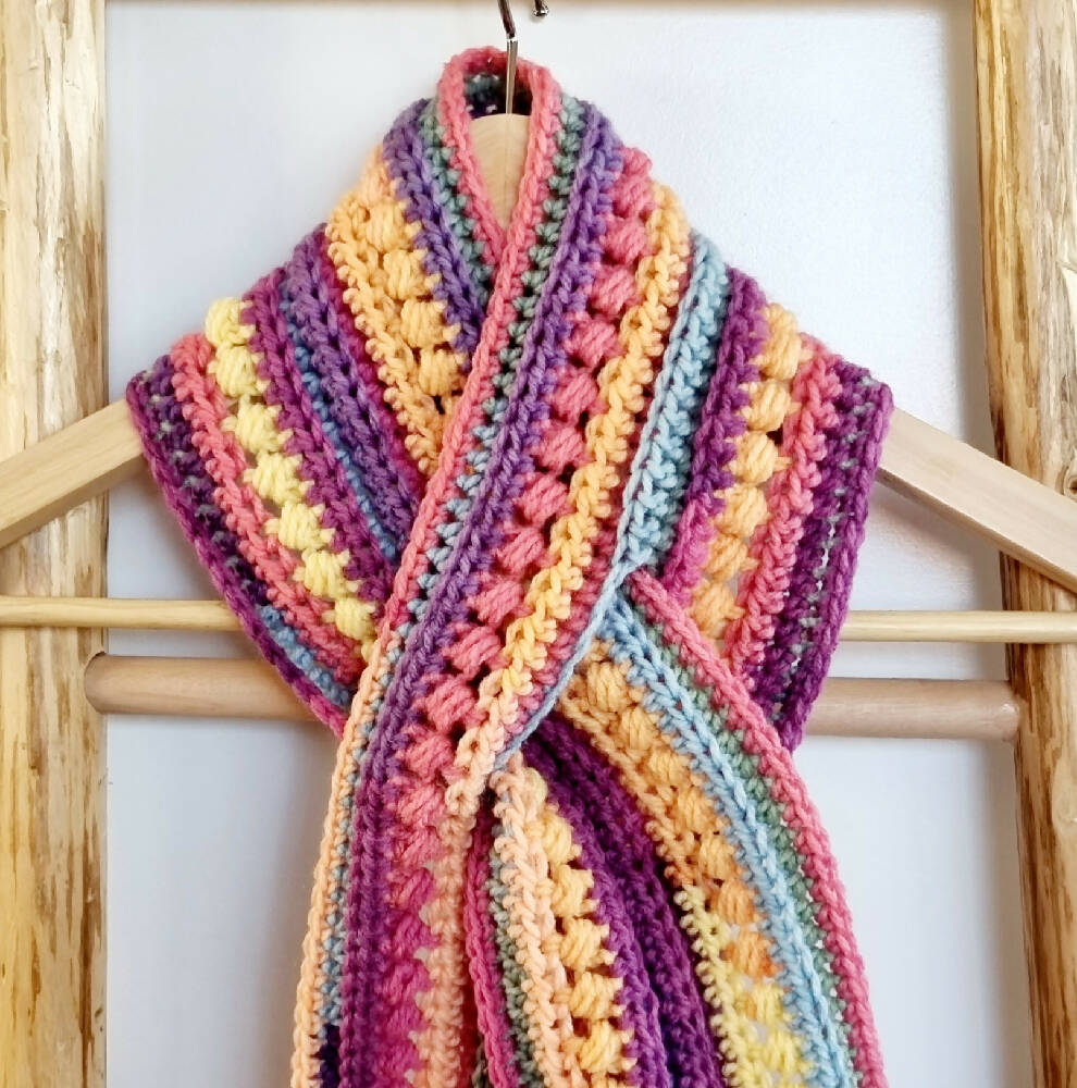 Keyhole Scarf Multi Coloured Adult Vintage Hand Crochet