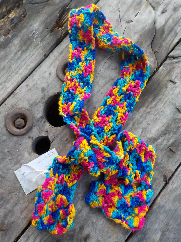 crochet scarf in bright silk