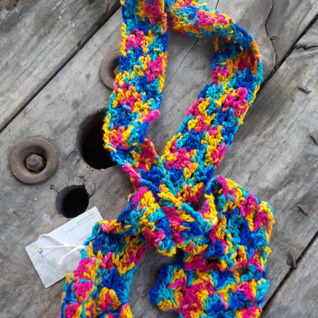 crochet scarf in bright silk