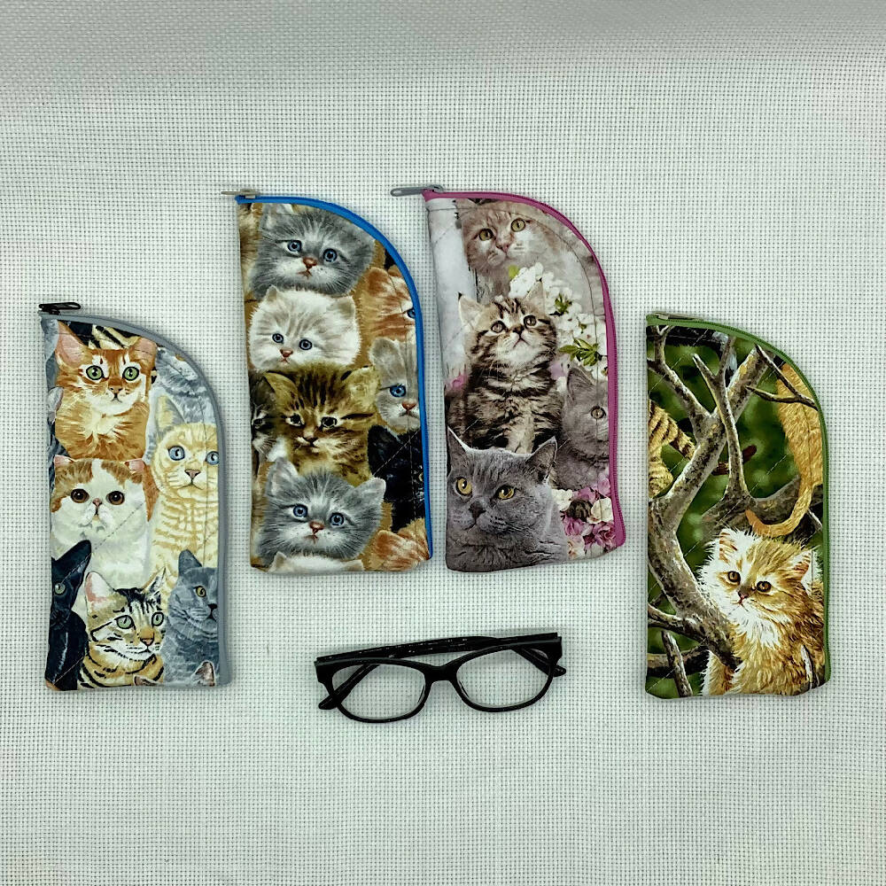 Cats and kittens curved top zip pouch for glasses, phones, handbag organiser, etc.
