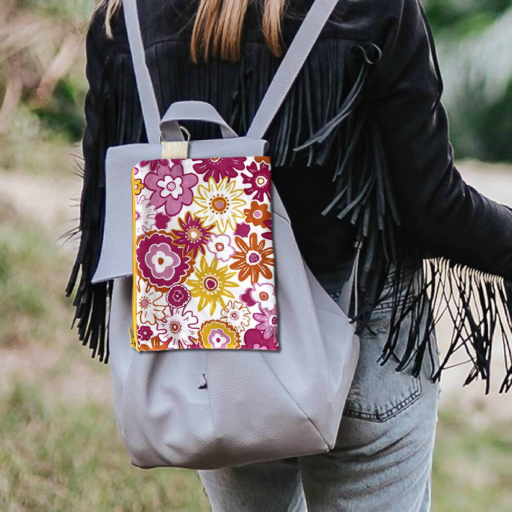 Zipper Purse - Fun Vibrant Seventies Vibe Flowers pattern print with secret message inside #25