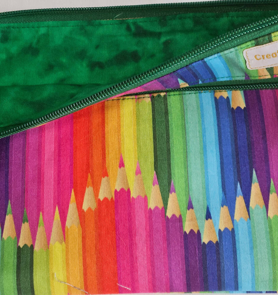 Pencil Design Coloured Double Zippered Pencil Case