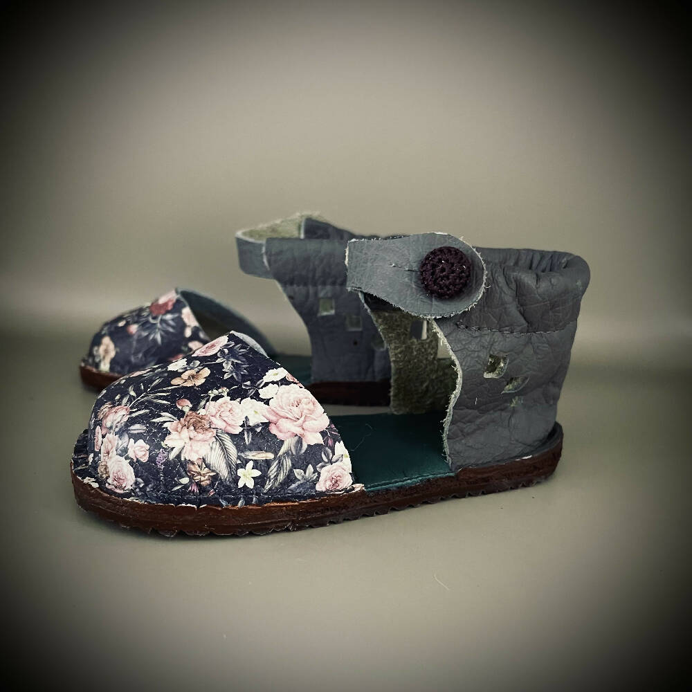 handmade sandal Grey floral first walker size 3