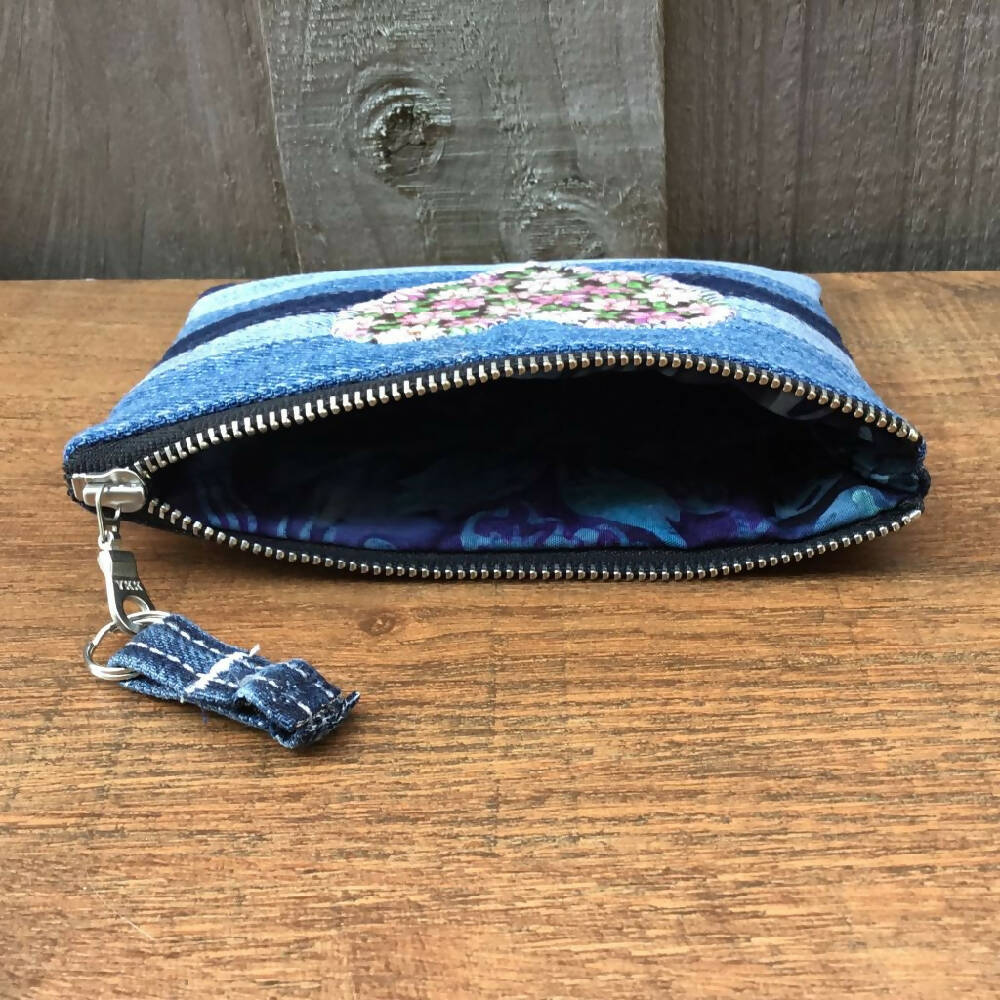 Upcycled Denim Purse – Pink Floral Heart