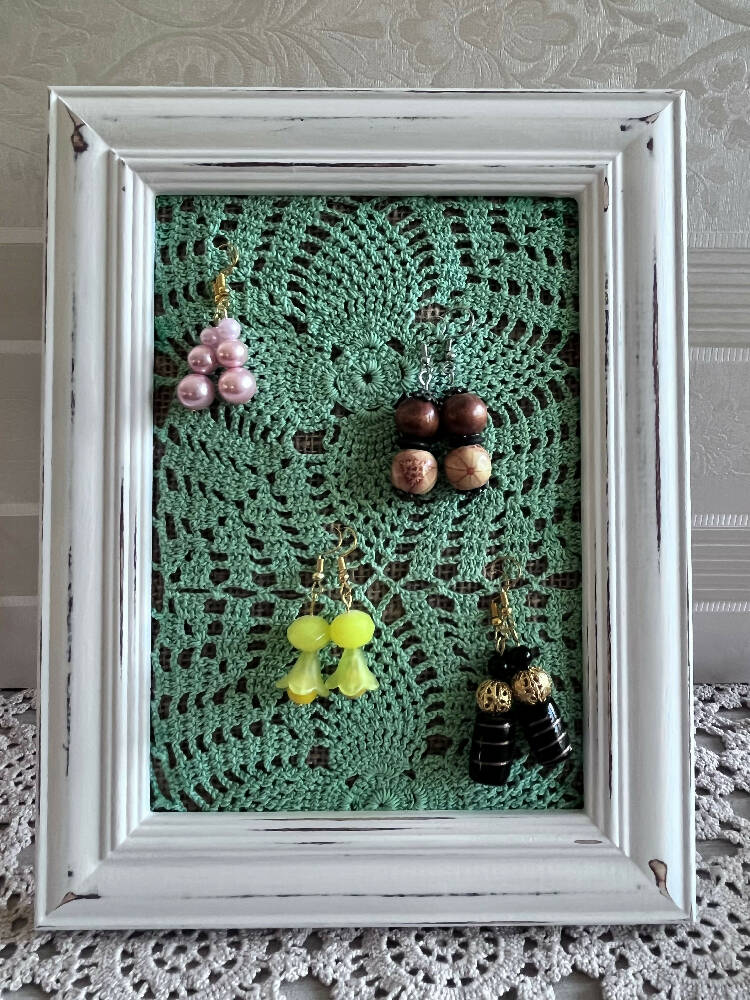 Jewellery Display Stand Unique Handmade Bohemian Shabby Chic Vintage Frame and Crochet
