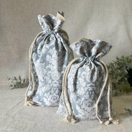 Reusable Fabric Gift Bag - Grey & White