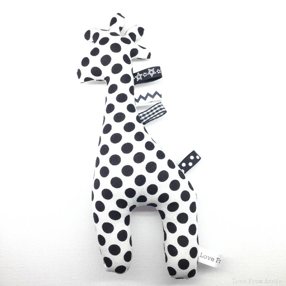 Giraffe Tag Toy Rattle Black and White Spots
