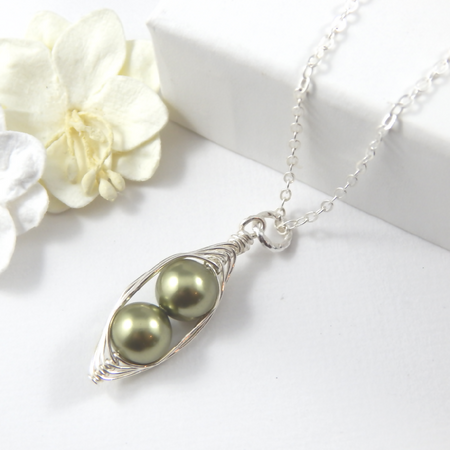 Two Green Peas in a Pod Necklace