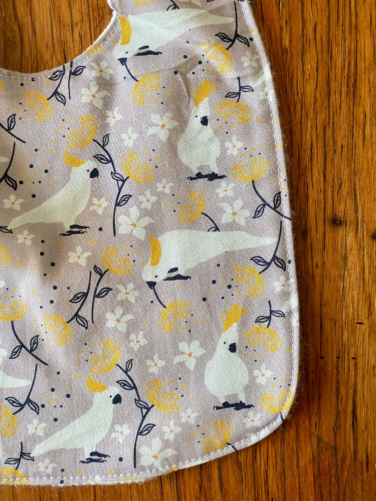 bib - grey cockatoo / eco friendly / organic cotton hemp / baby toddler