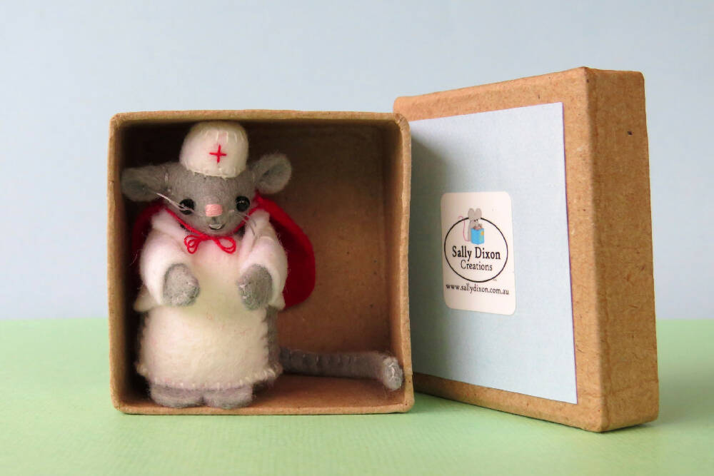 Miniature Felt Mouse - Wool Felt Nurse