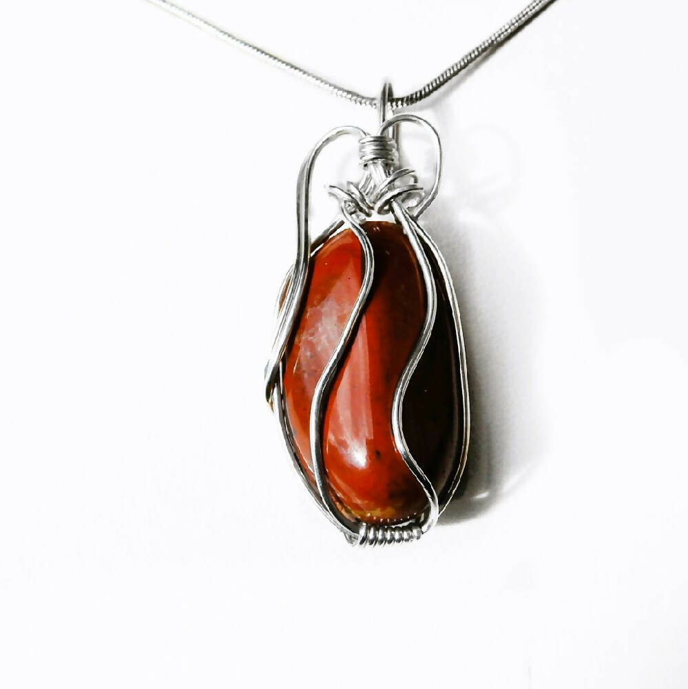 Red Jasper pendant Sterling silver wire wrapped