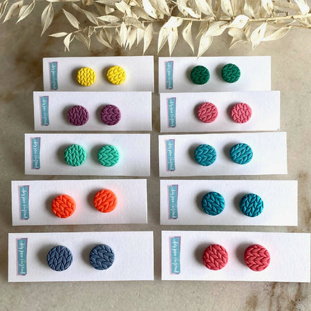 Polymer Clay Knit Pattern Studs - Choose Colour