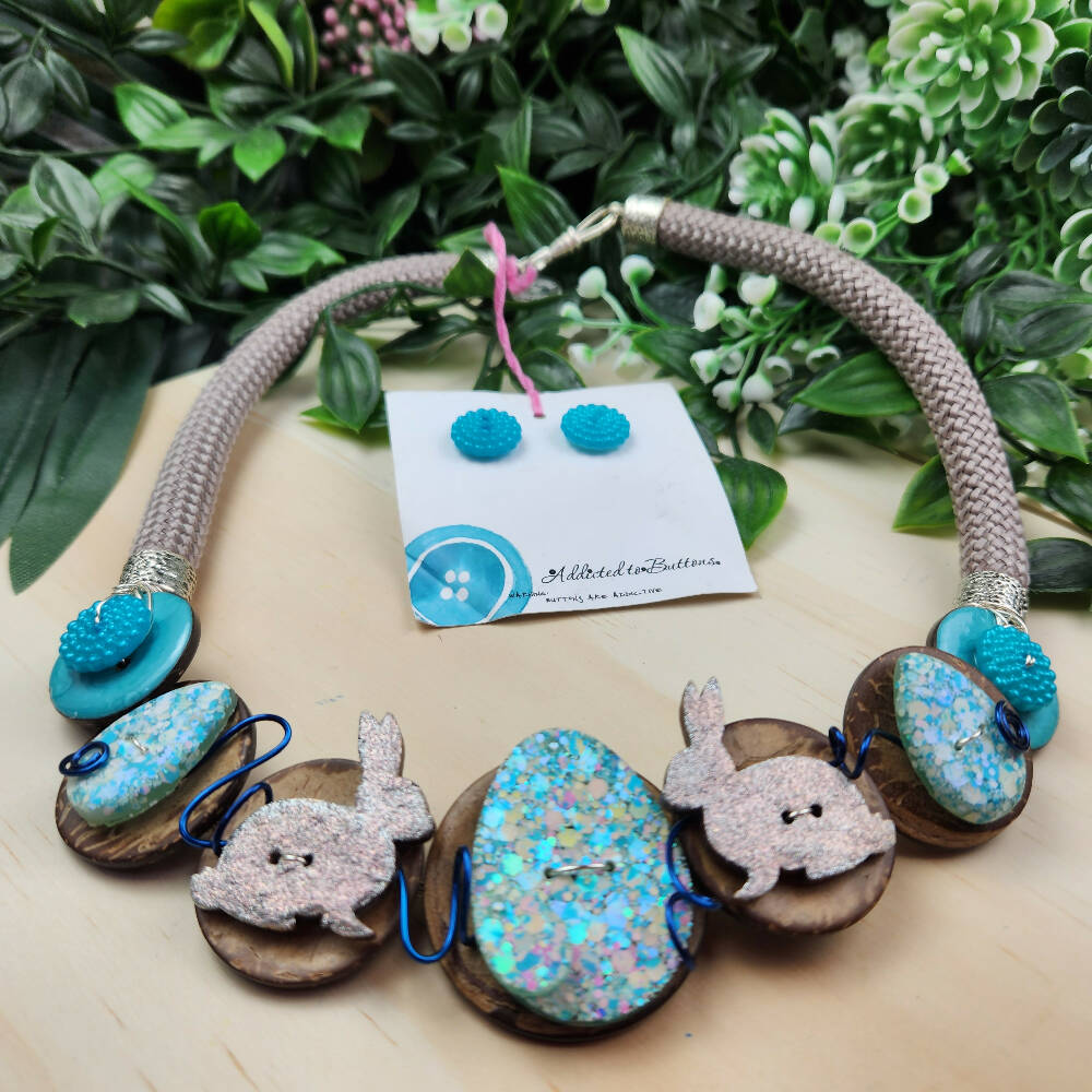 Button Necklace Corded Easter Rabbit A2B (6)