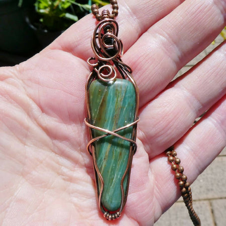 Large Jasper pendant wire wrapped in copper