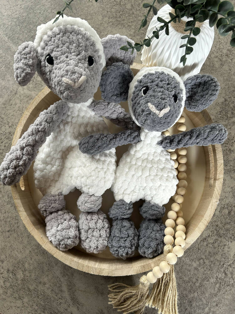 Lottie Lamb Snuggle Buddy- crochet plush toy, comforter, lovey.