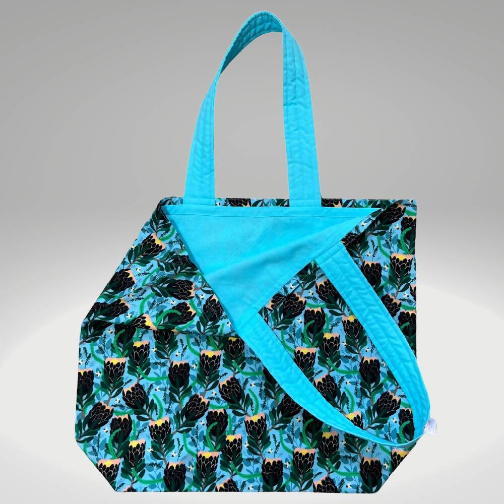 Grocery Tote .. Protea .... Lined with storage pouch