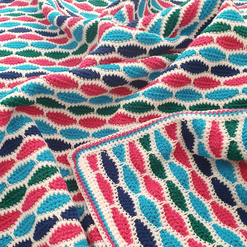Baby Blanket acrylic crochet cot blanket blue/pink/aqua/green