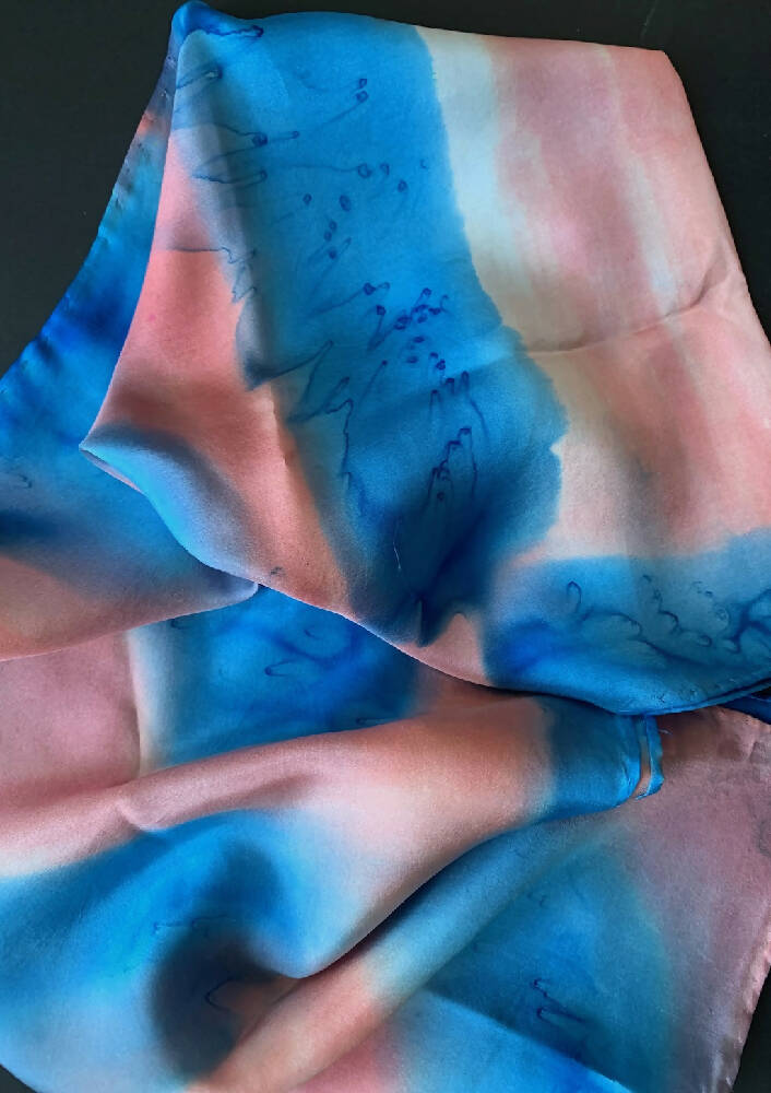 Silk Head Scarf, Modern Bright Original Wearable Artwork, Hand Painted