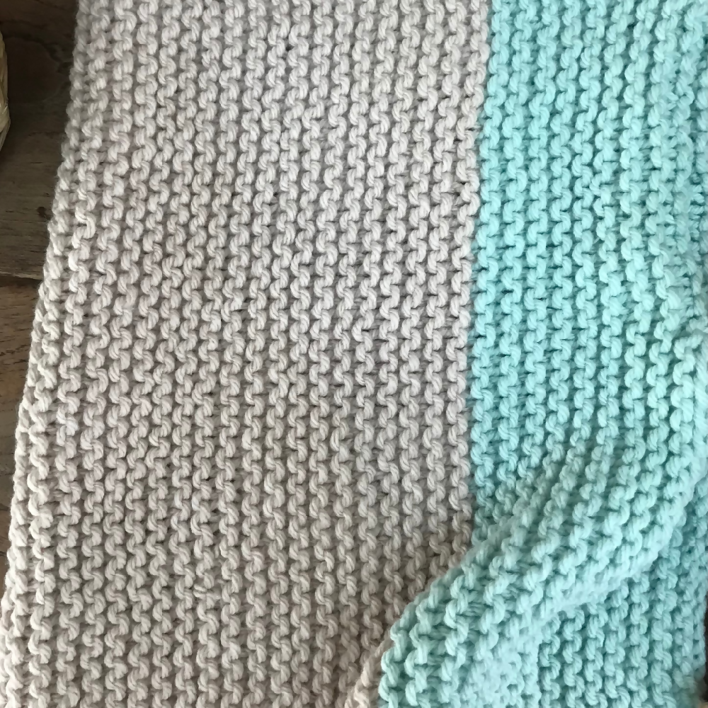 Chunky Handknit Pastel Cowl. Merino wool aqua cowl. Two tone
