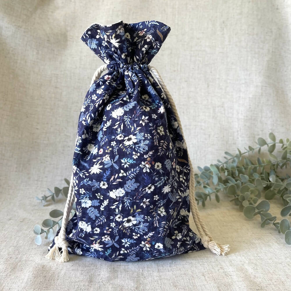 Reusable Fabric Gift Bag - Blue Floral