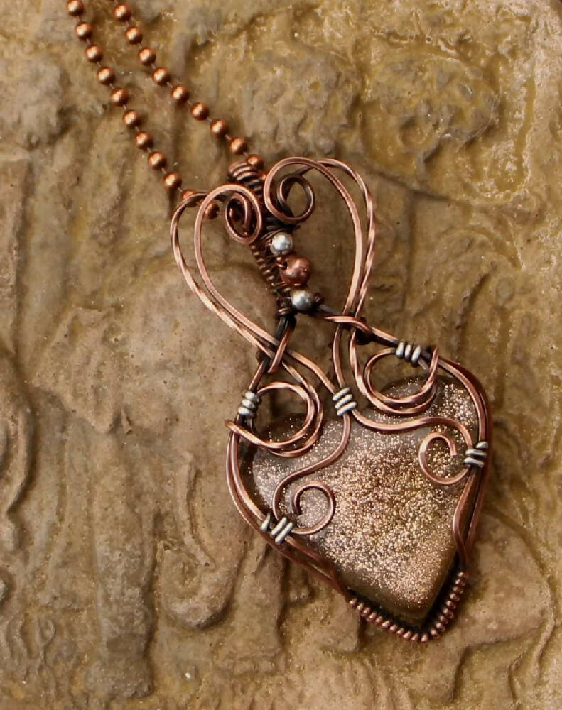 Dichroic Glass in Copper with Sterling Silver accents with copper chain