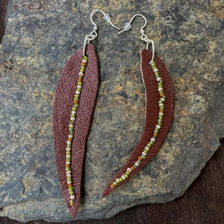 Leather leaf dangle earrings