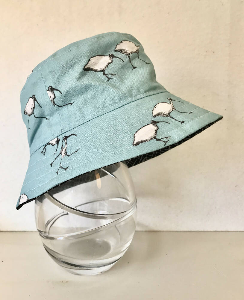 Summer hat in funky bin chicken fabric