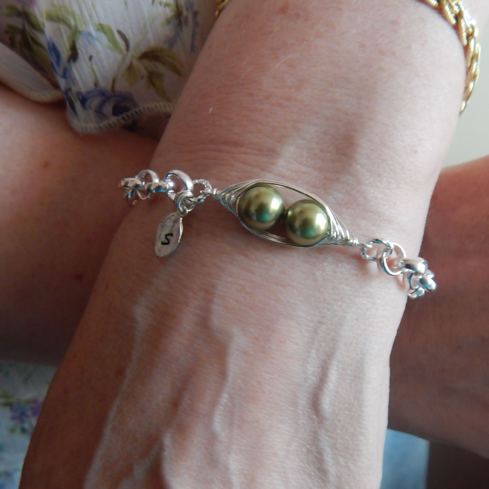 Peas In A Pod Silver Bracelet,Personalized Hand stamped Bracelet