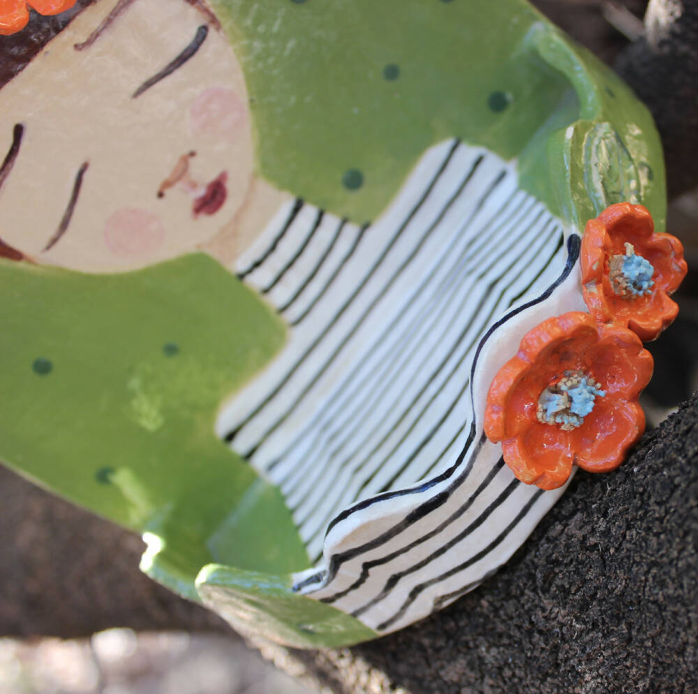 shelf ceramic clay candle cactus girl flower