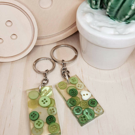 Keyring - GREEN Buttons - Rectangle - Resin