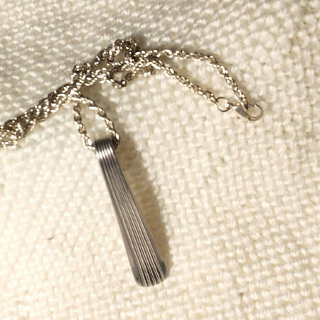 Pendant necklace, art deco embossed silver, recycled cutlery