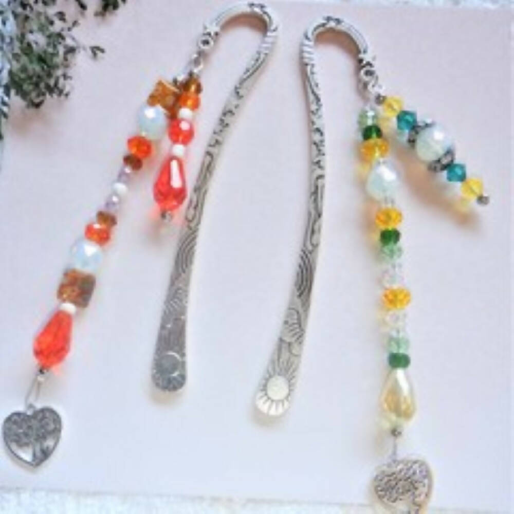 Beaded Bookmarks / Page Markers - Tree of Life Heart Charms