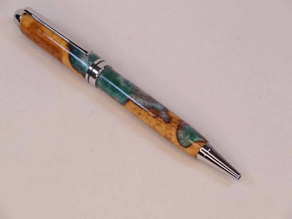 Wood-Resin Green/Silver European Pen