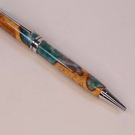 Wood-Resin Green/Silver European Pen