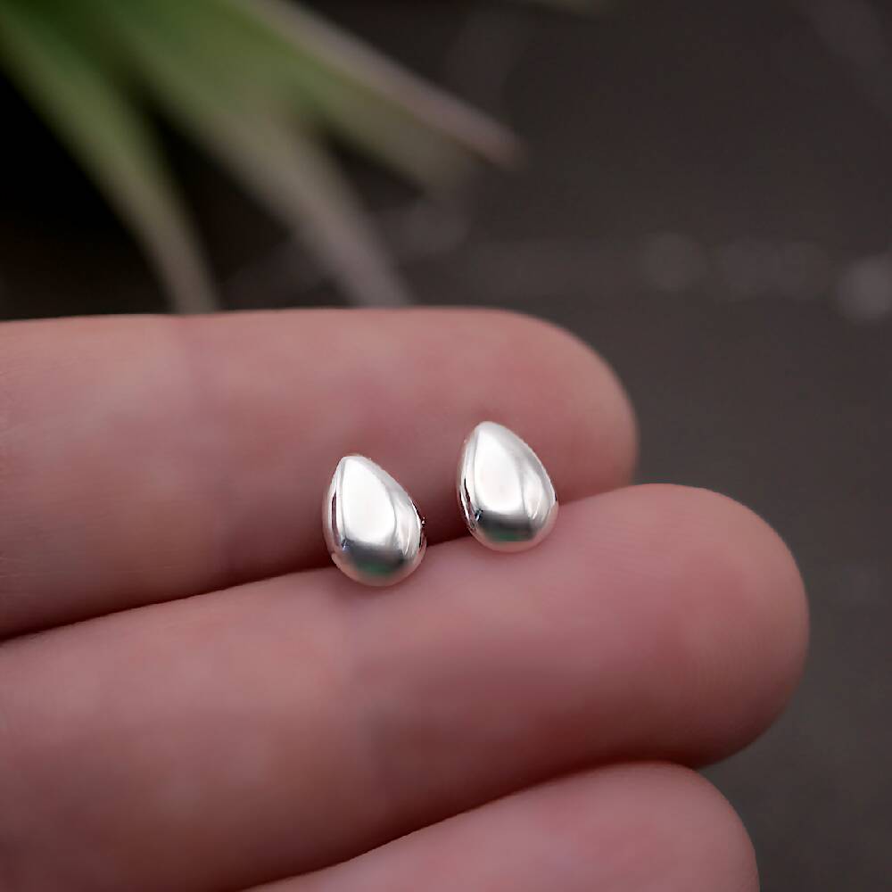 Tiny Egg Studs - Handmade Sterling Silver Teardrop Earrings