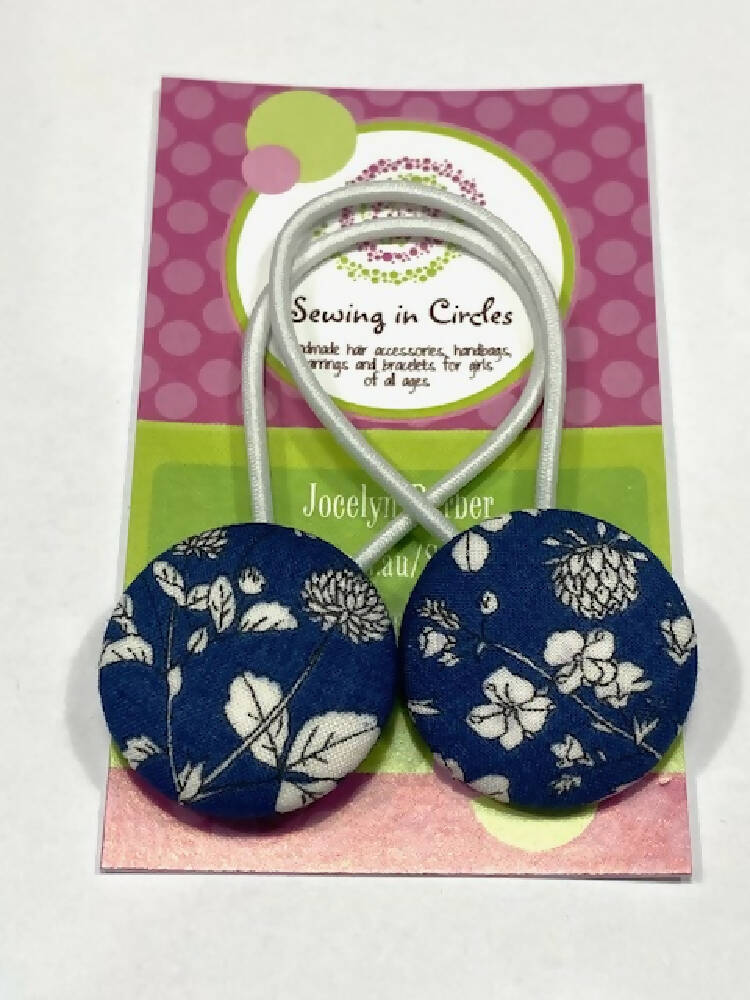 Blue and white flower hair ties