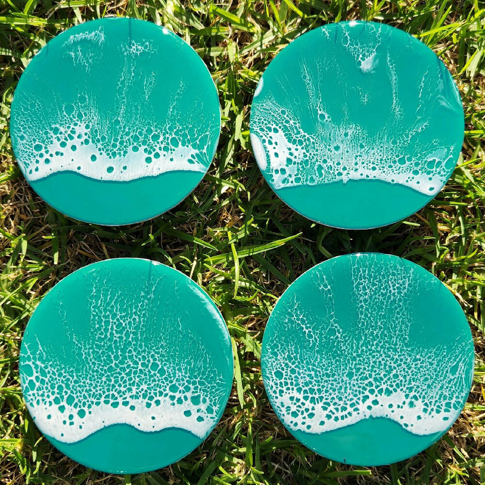 Dark turquoise Resin Wave Coasters (Set of 4)