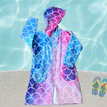 Girls Swim Robe, Mermaid Scales , Size 8